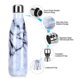 Yalıtımlı Çift Duvar Paslanmaz Çelik Termos Matara 500 ml Mavi Beyaz Siyah Damarlı